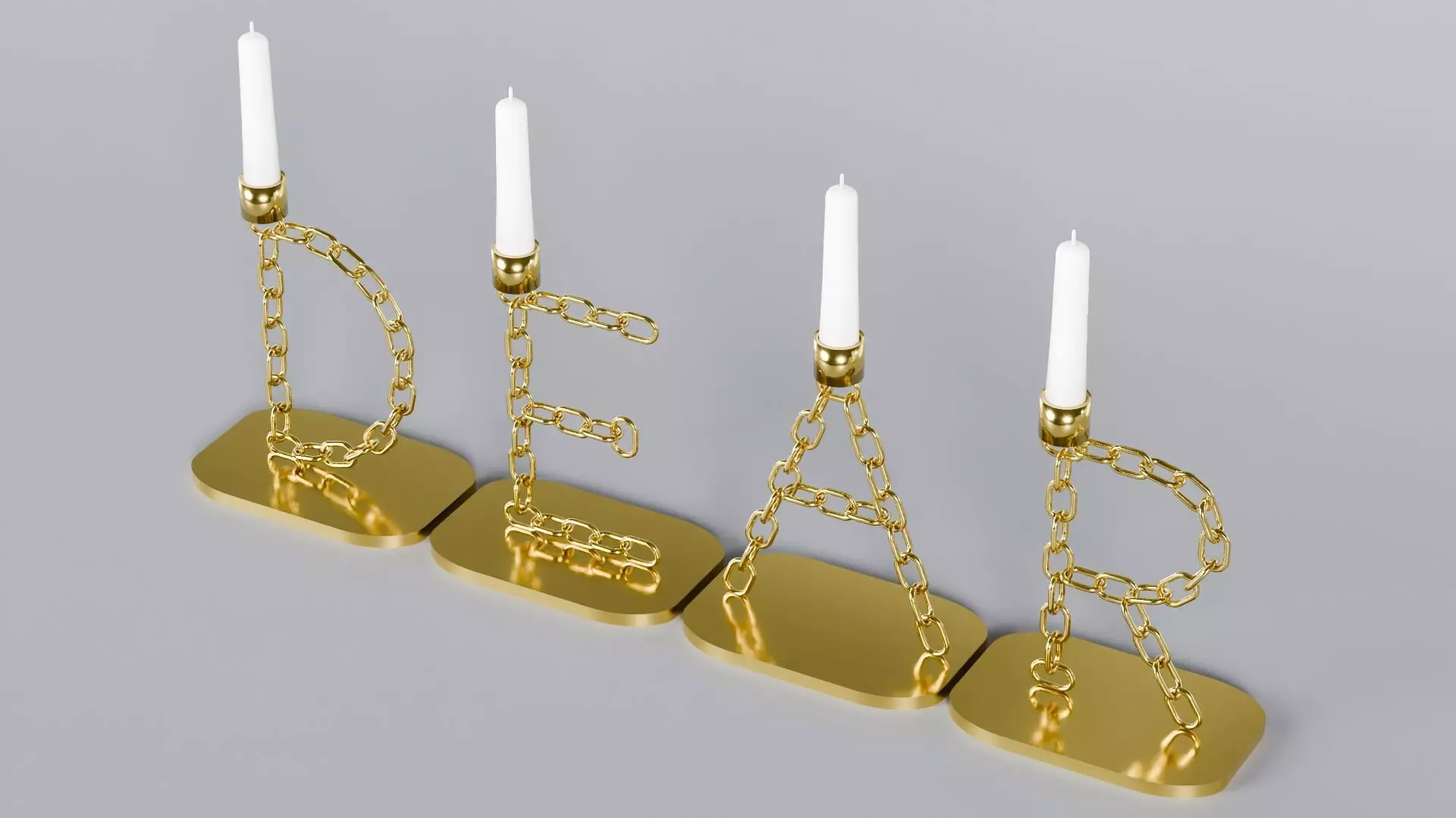 Alphabet Dear Gold Chain Candleholder 3D Model True 4K PBR Rendr Low-poly 3D model_2