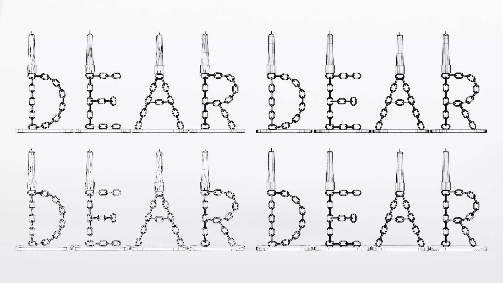 Alphabet Dear Gold Chain Candleholder 3D Model True 4K PBR Rendr Low-poly 3D model_9