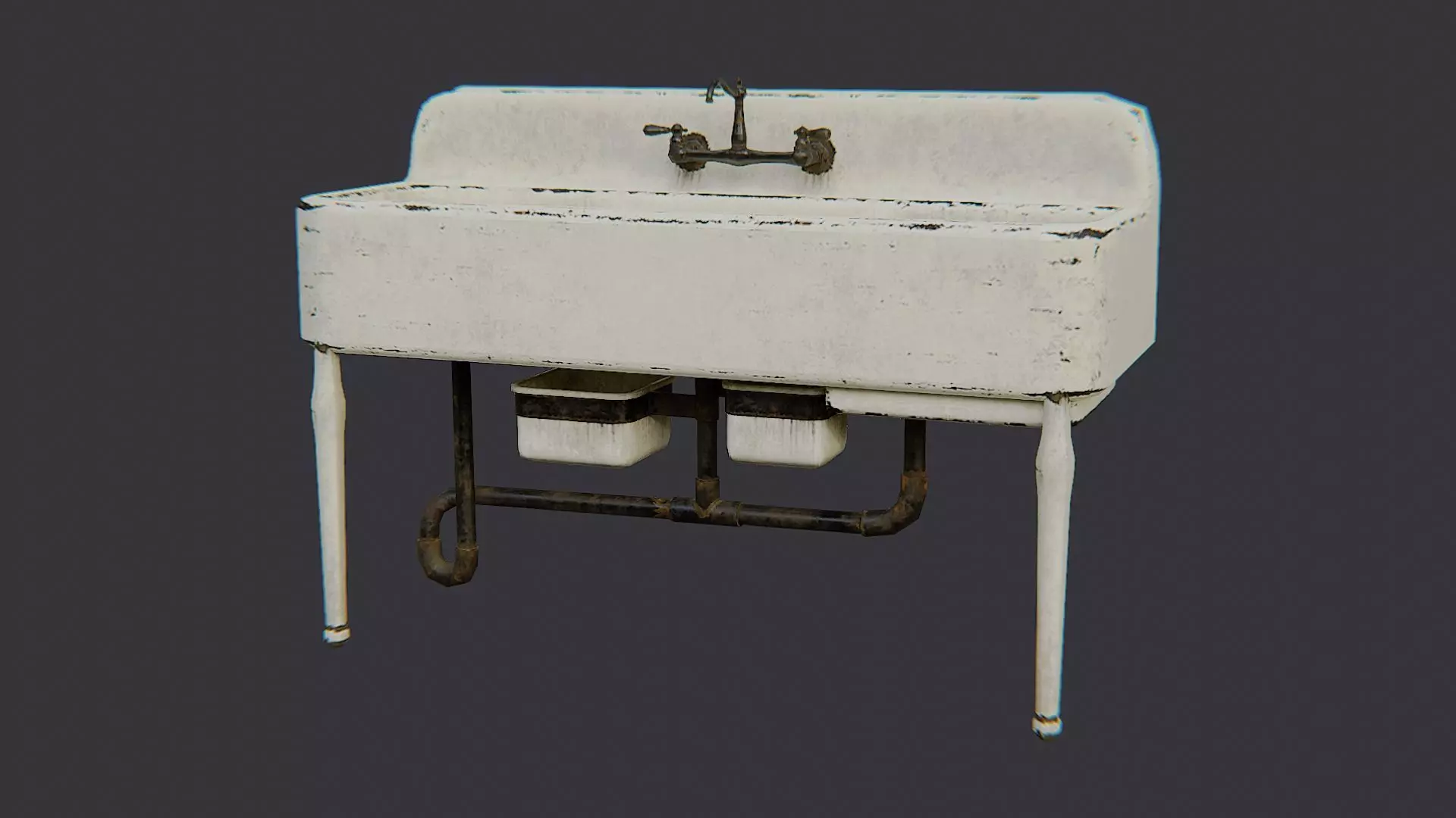 Porcelain Kitchen Sink with Pedestal Low-poly 3D model_2