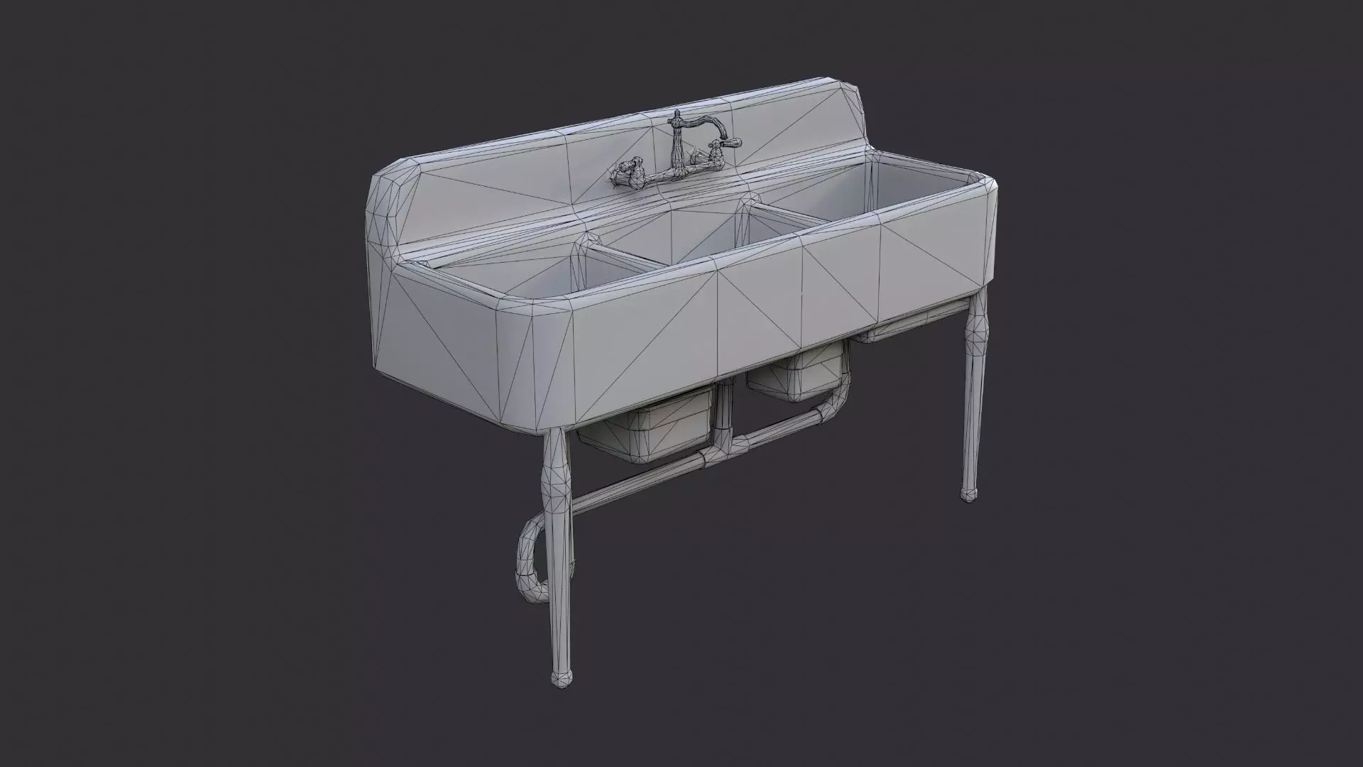Porcelain Kitchen Sink with Pedestal Low-poly 3D model_7