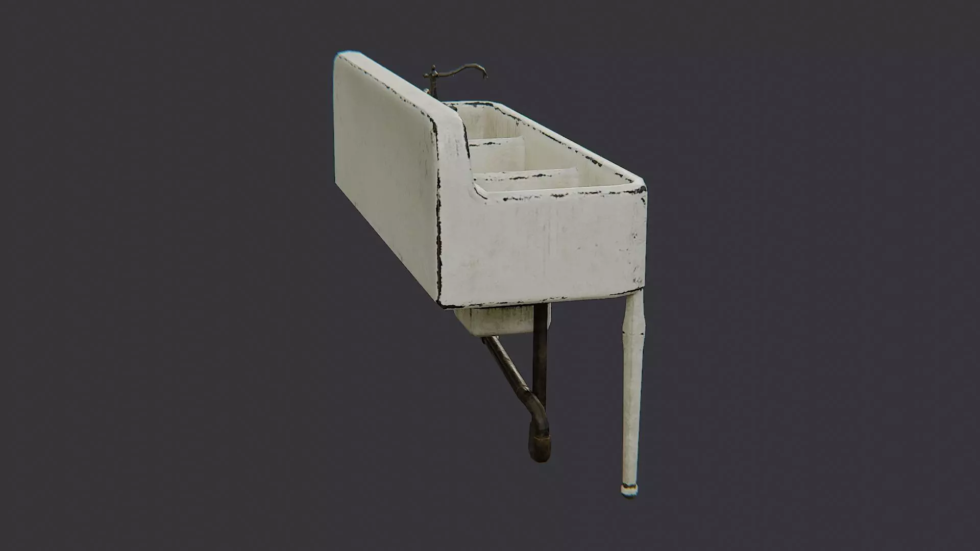 Porcelain Kitchen Sink with Pedestal Low-poly 3D model_1