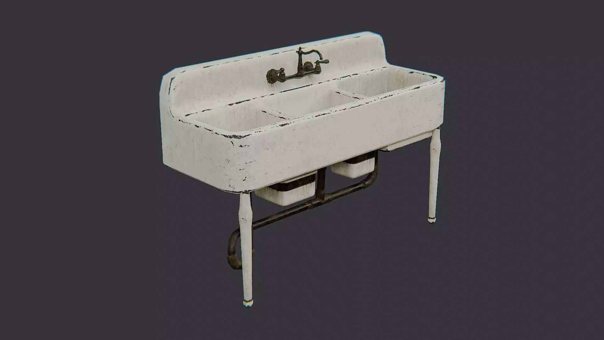 Porcelain Kitchen Sink with Pedestal Low-poly 3D model_0
