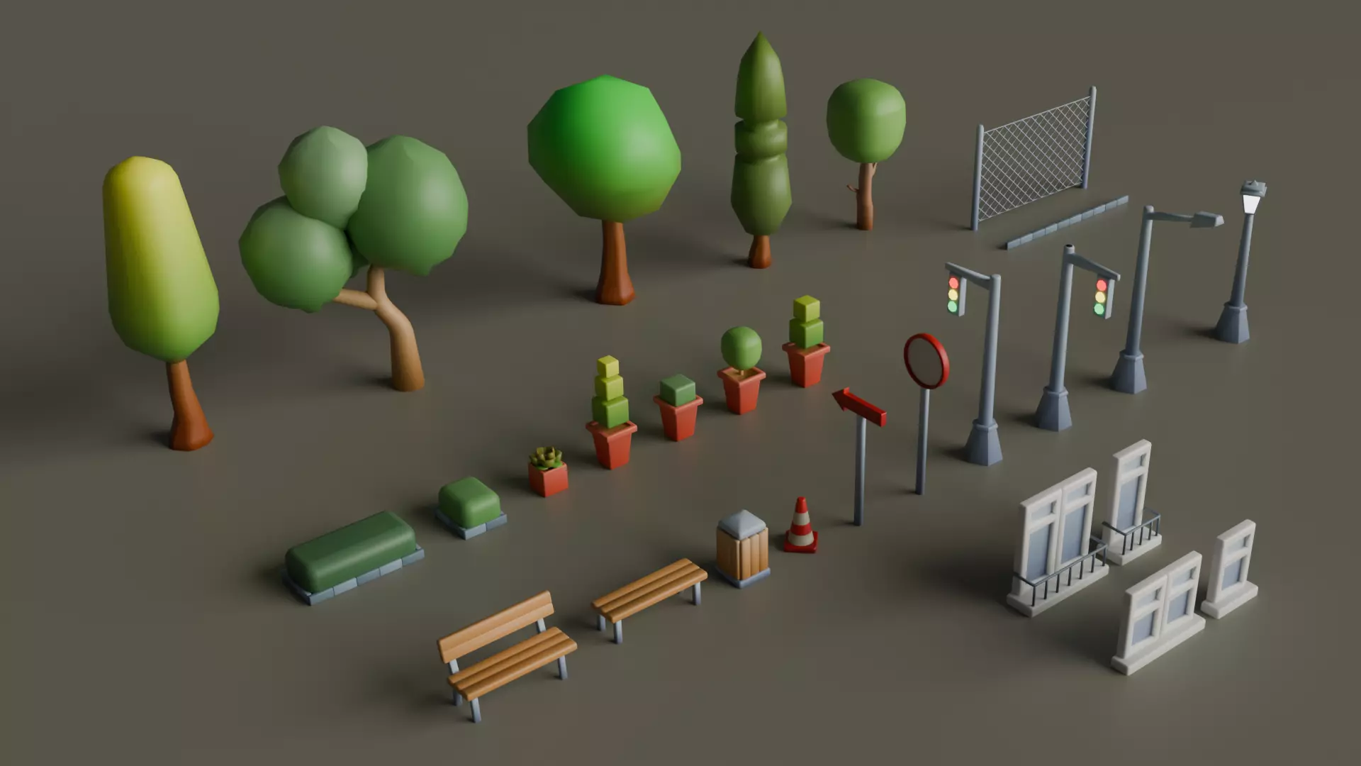 Cartoon City Pack Stylized Modular Town Environment Low-poly 3D model_7