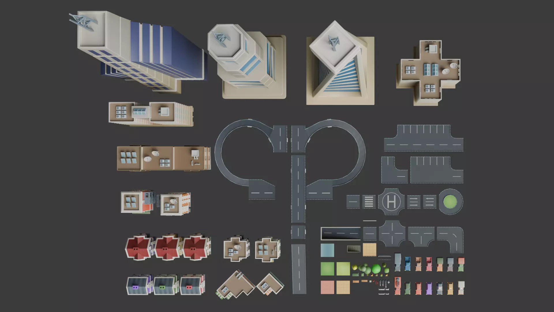 Cartoon City Pack Stylized Modular Town Environment Low-poly 3D model_1