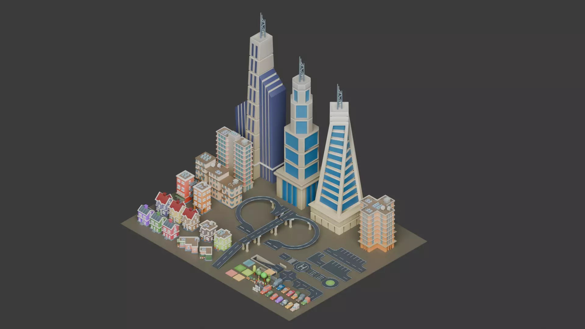 Cartoon City Pack Stylized Modular Town Environment Low-poly 3D model_0