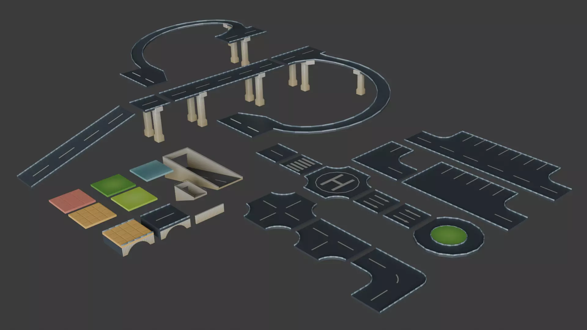 Cartoon City Pack Stylized Modular Town Environment Low-poly 3D model_6