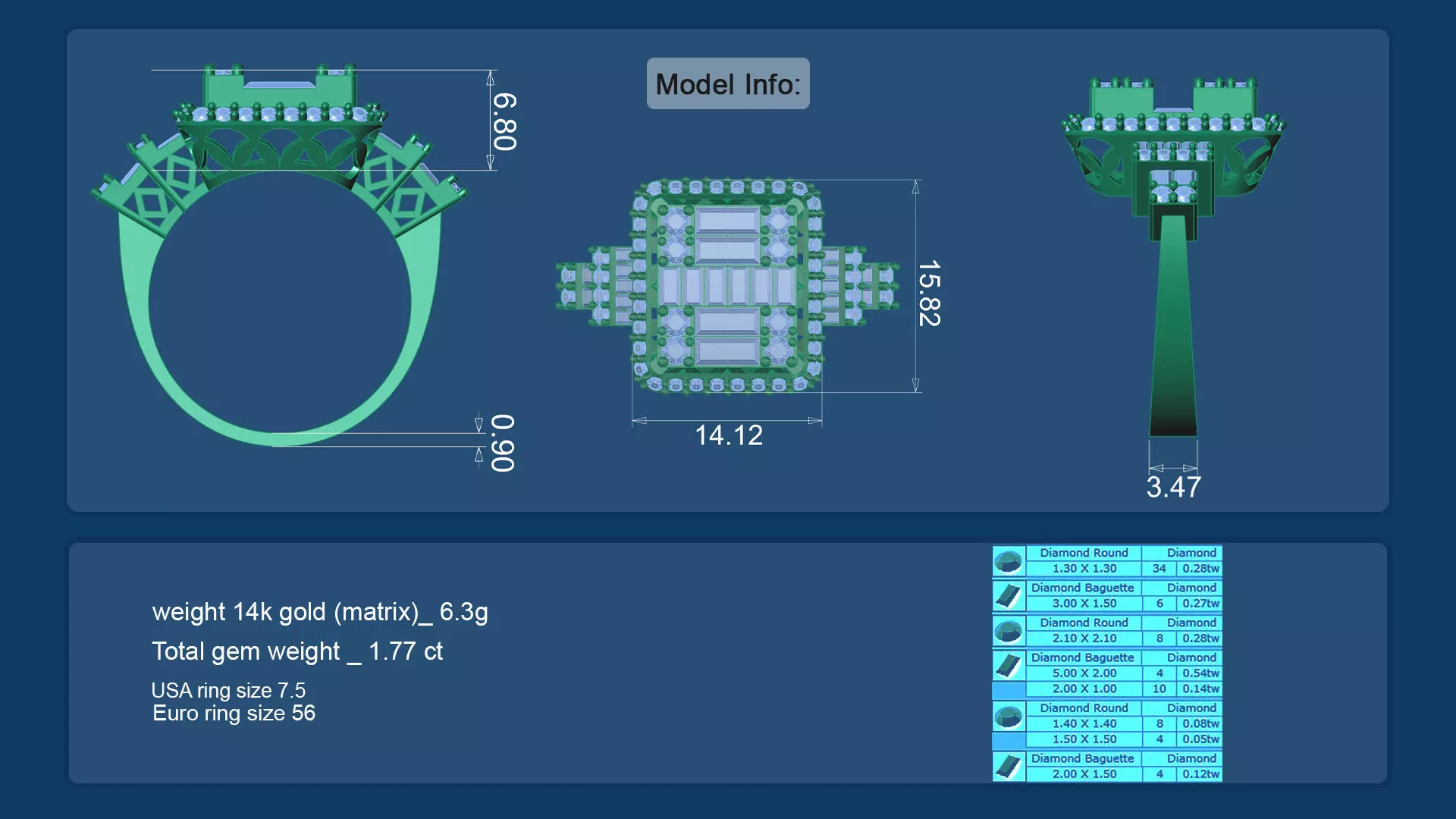 Round Baguette Fine Ring Base 3D Printable 3D print model_7