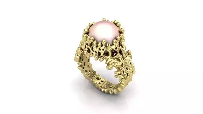 Coral textured pearl ring
