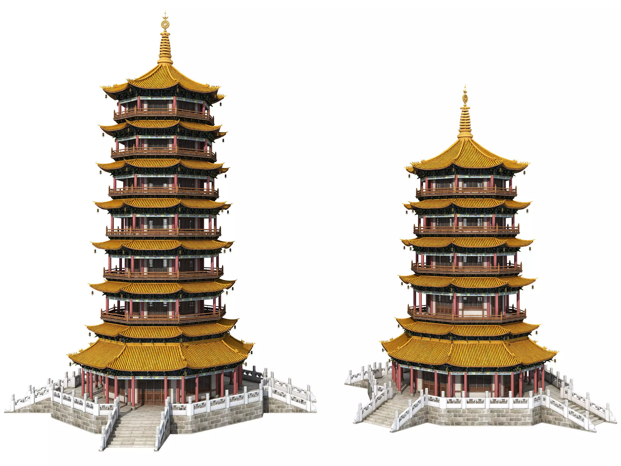 Chinese palace architecture Low-poly 3D model_0