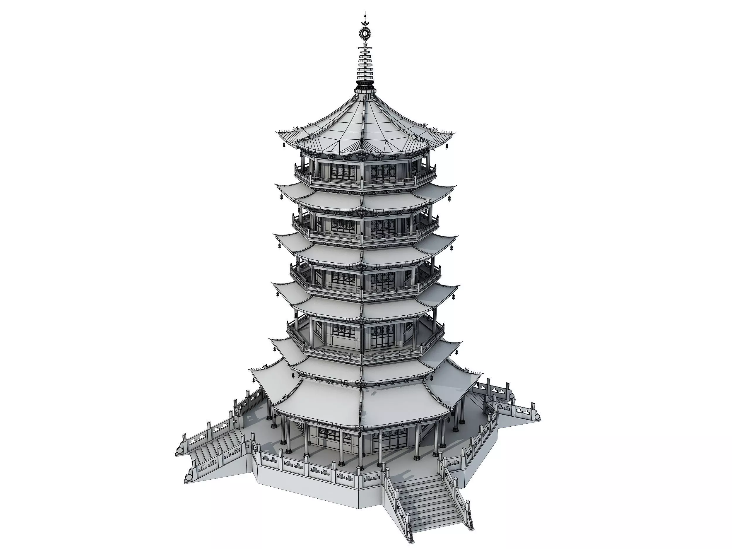 Chinese palace architecture Low-poly 3D model_13