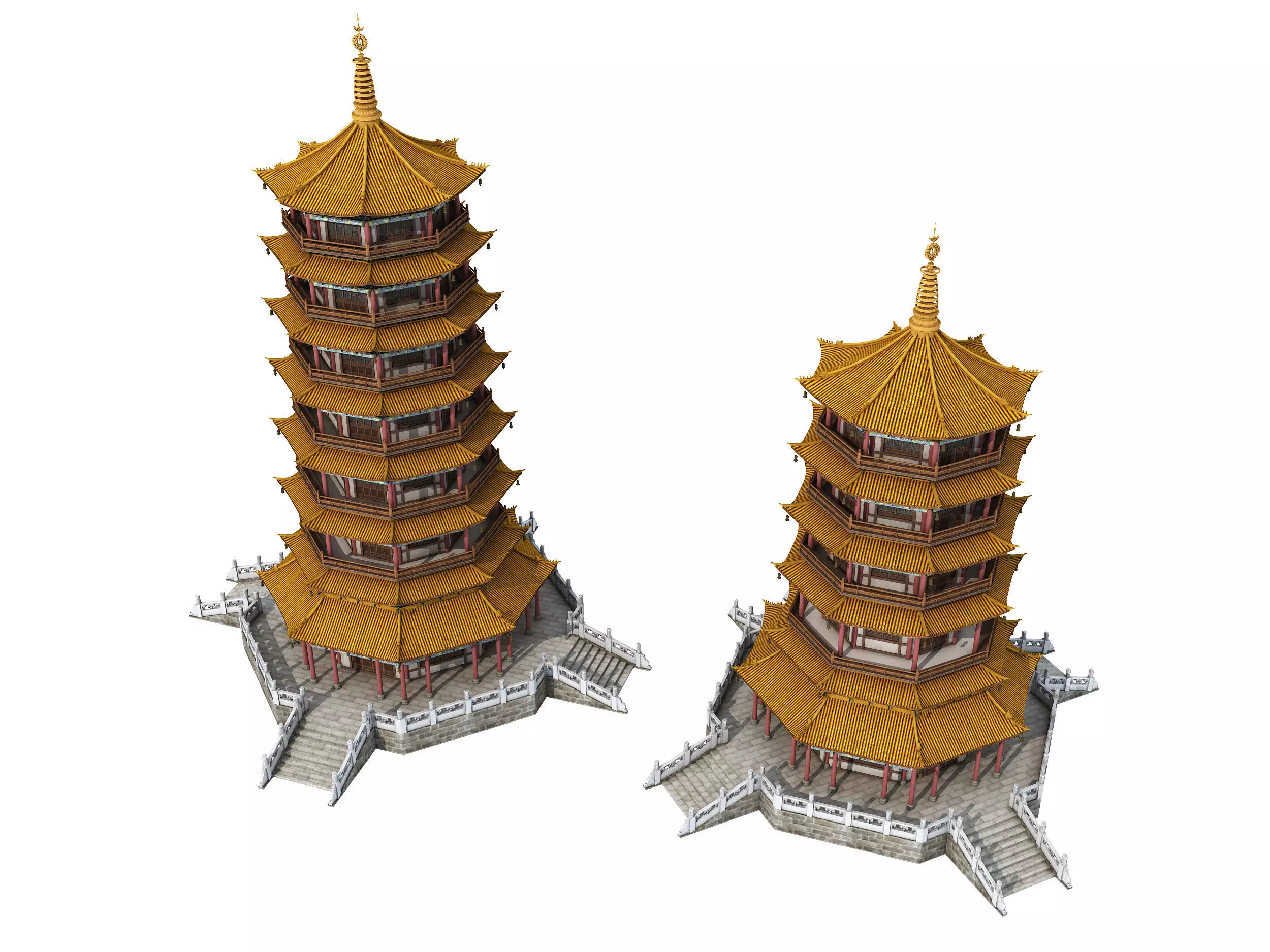 Chinese palace architecture Low-poly 3D model_1