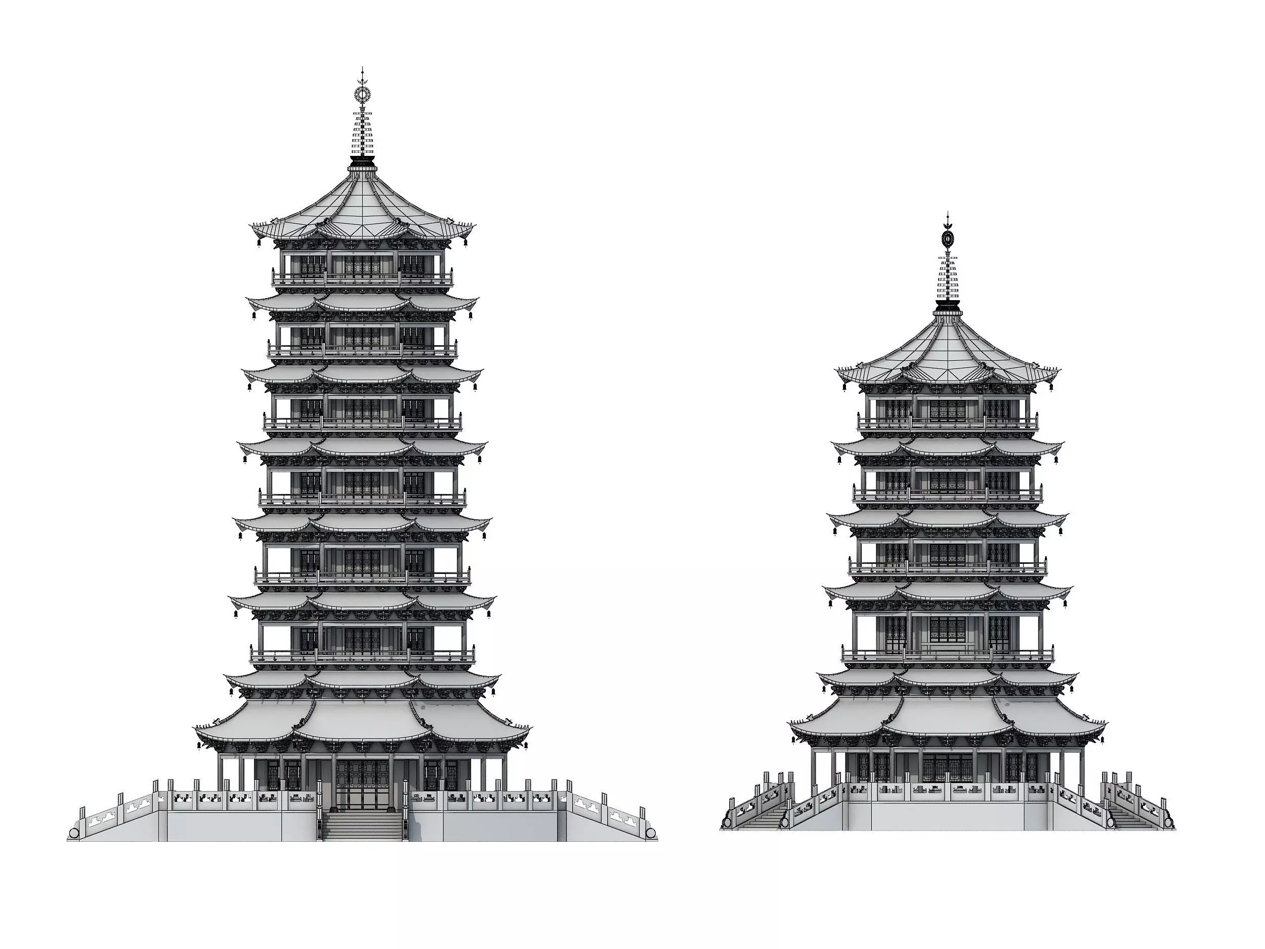 Chinese palace architecture Low-poly 3D model_11