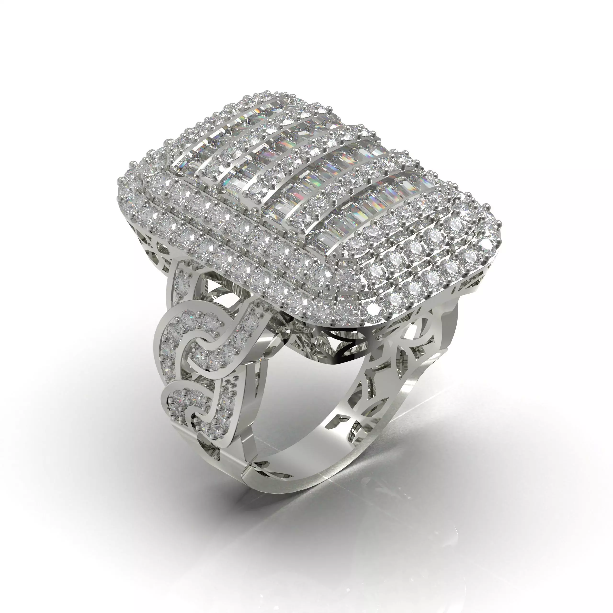 Delicate Round Baguette Ring Base 3D Printable 3D print model_0