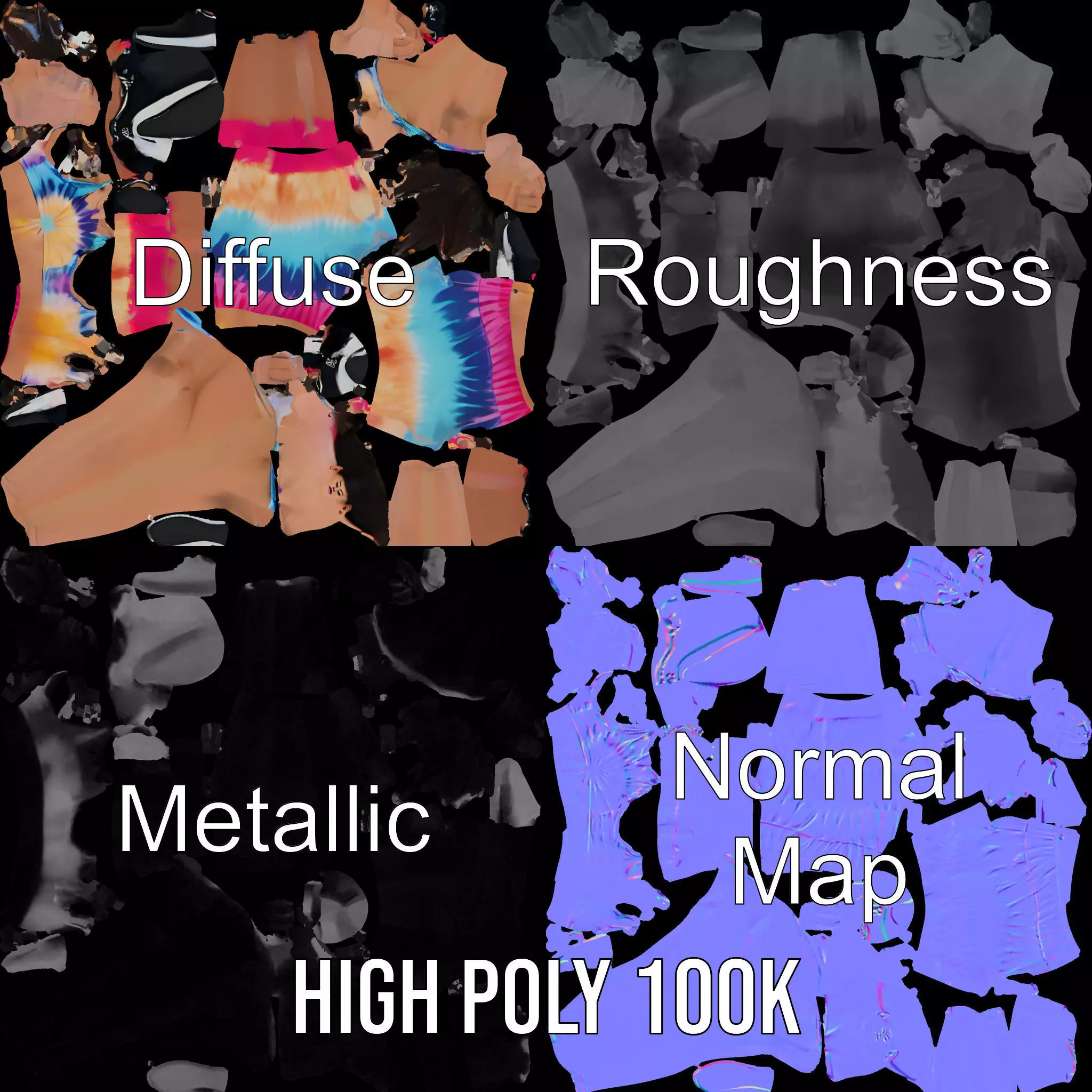 TieDye Fitness Attire model pack Low-poly 3D model_3