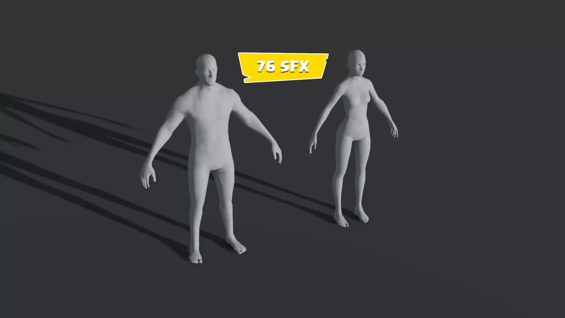 Animated Male Female Body Base Mesh With 76 Sound Effects Low-poly 3D model_0