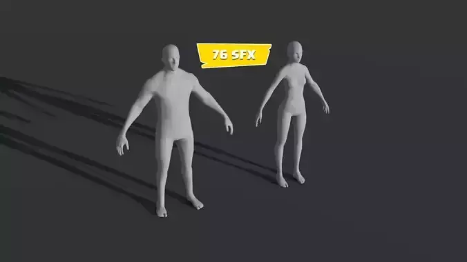 Animated Male Female Body Base Mesh With 76 Sound Effects Low-poly 3D model