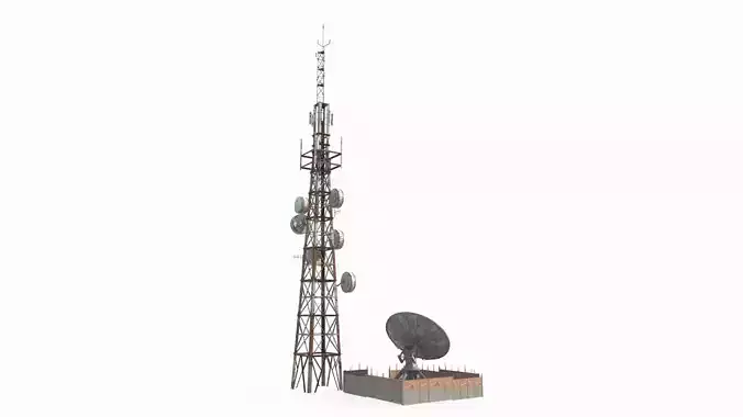 Modern facility satellite receiver signal tower 3D model