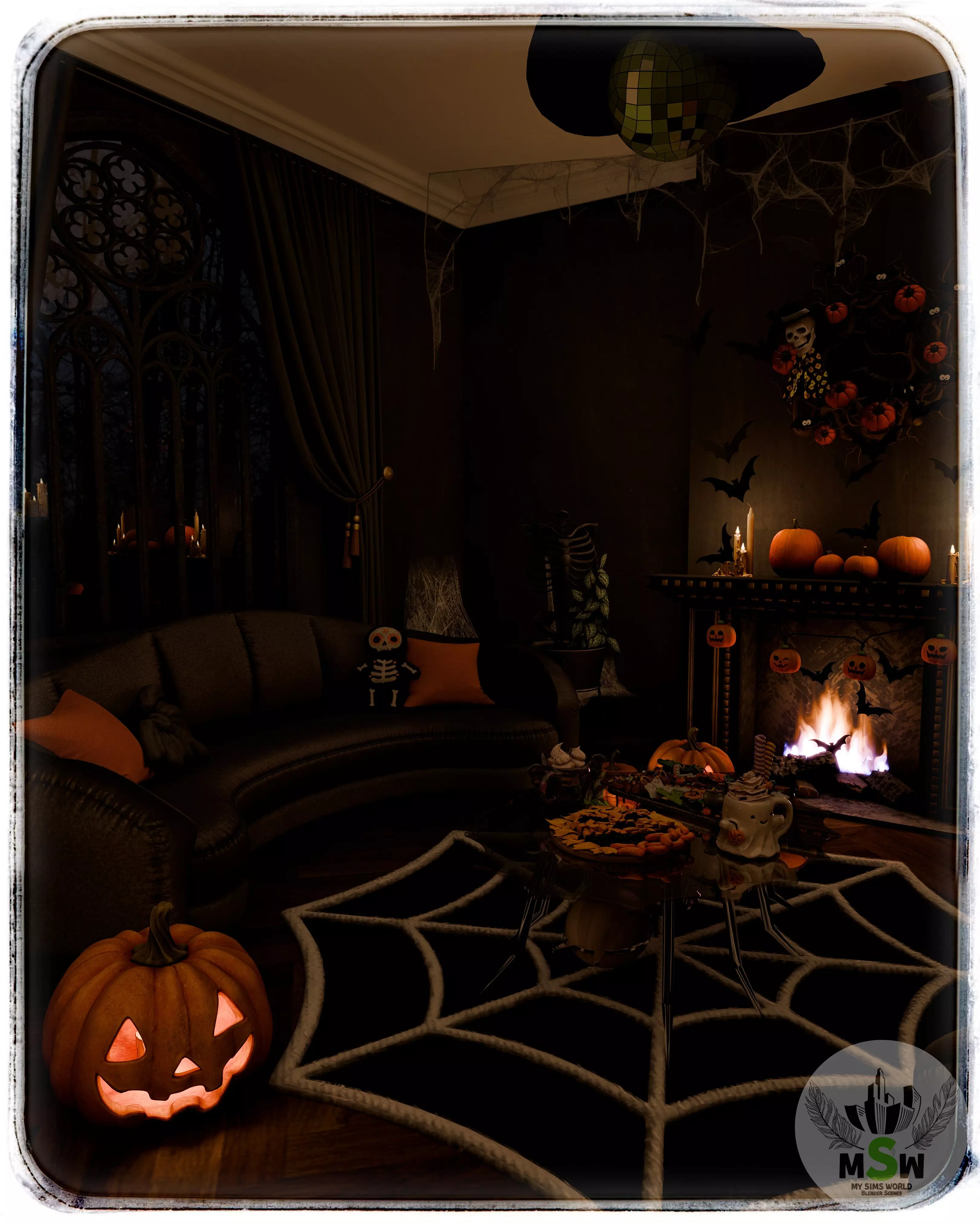 Halloween Living Room Blender Scene - NIGHT 3D model