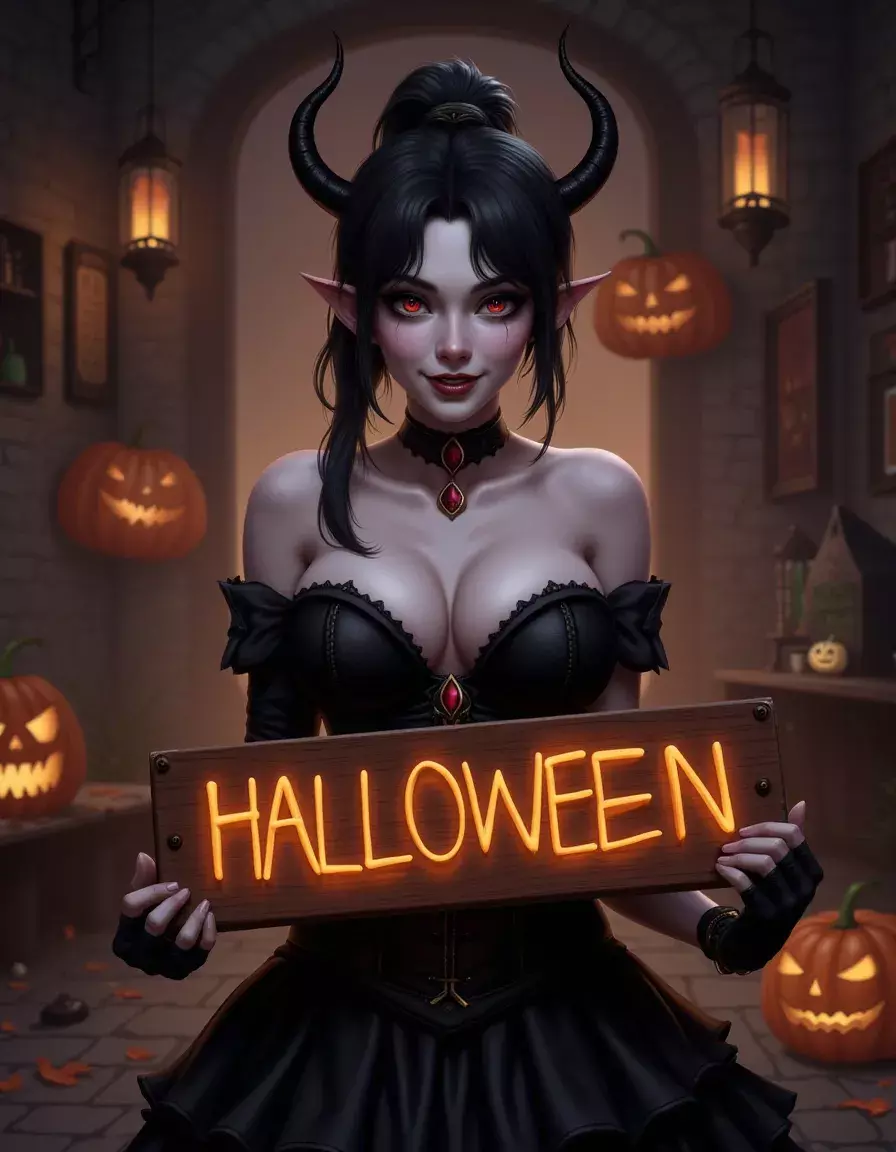 Devil Girl Halloween Lithophane 3D print model_2