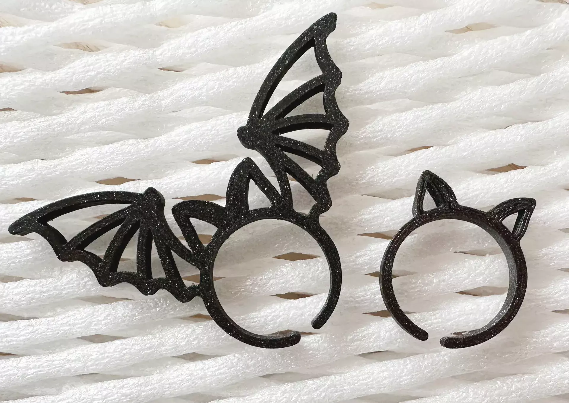 Bat Wing and Cat Ear Ring Set STL 3D print model_1