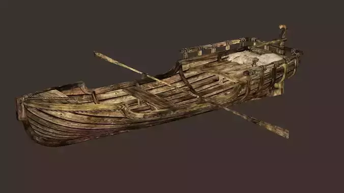 Viking Wooden Boat Game-Ready Low-poly 3D Model