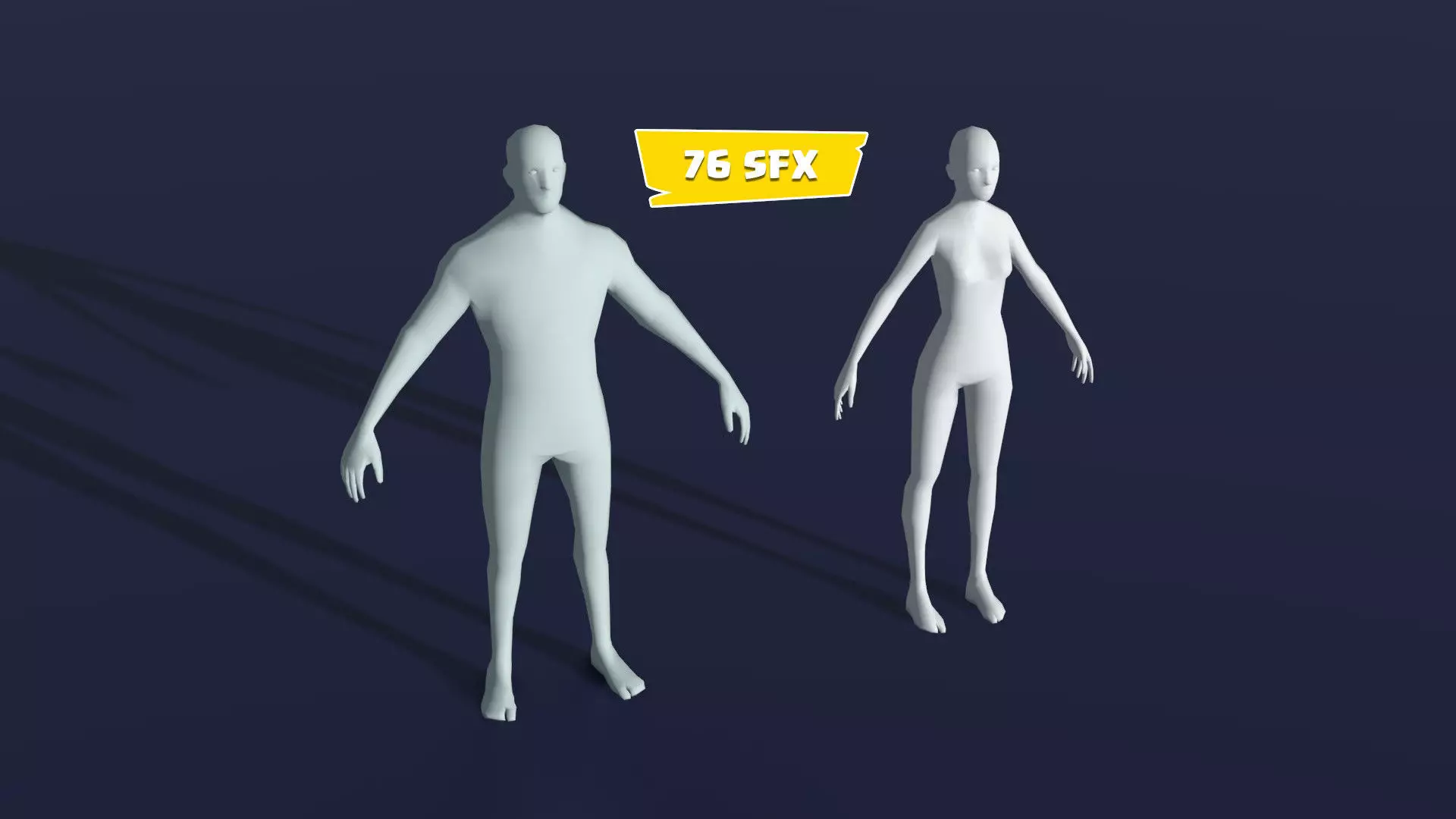 Animated Male Female Body Base Mesh 1K with 76 Sound Effects Low-poly 3D model_0