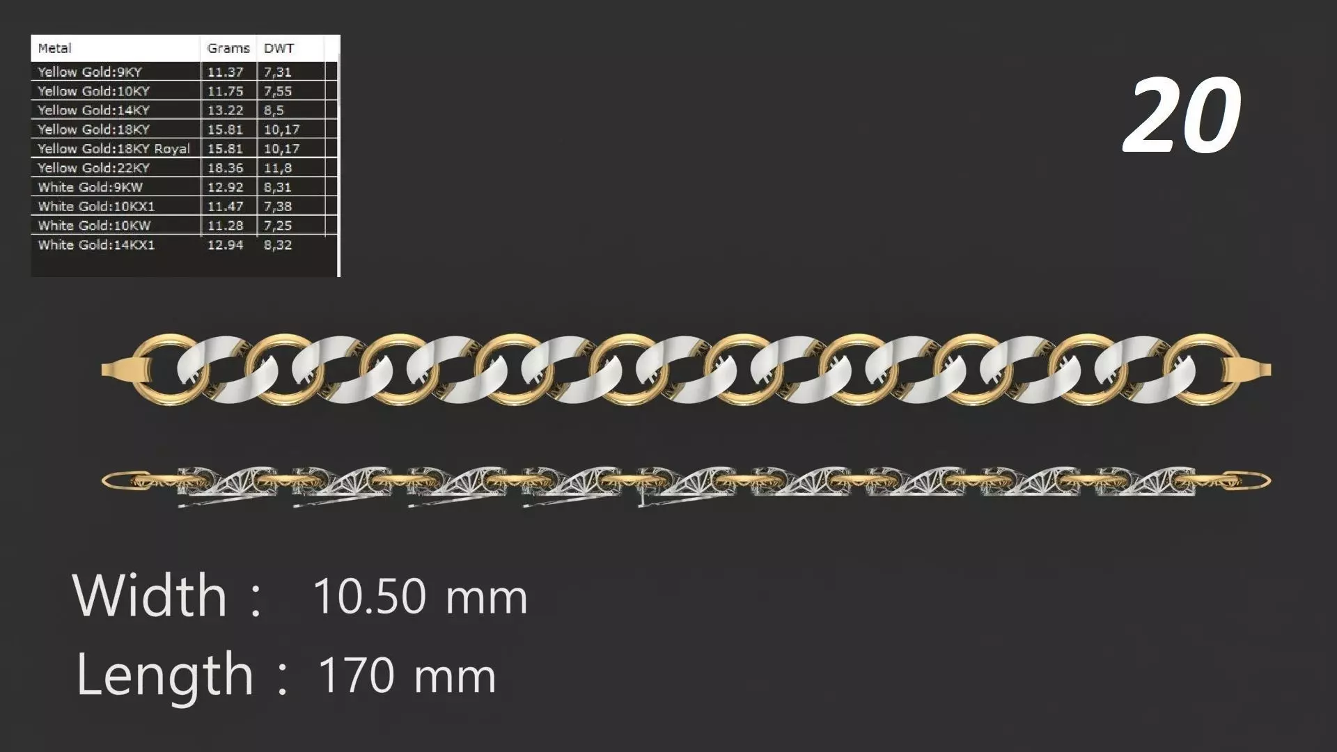 JALI FUSHION LINK CHAIN BRACELET PACK 20 3D print model_19