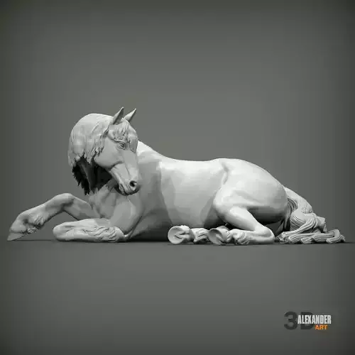 Percheron horse lying down