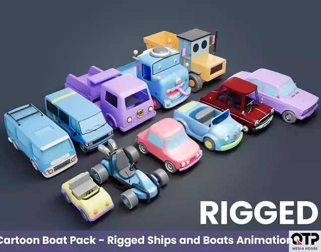 Cartoon Car Pack - Rigged Cars Trucks Utility Animation