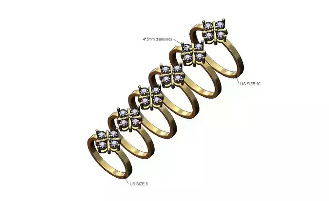 Diamond clover cross cluster ring US sizes 5to10