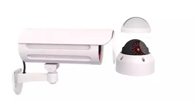 3D Two White Security Cameras