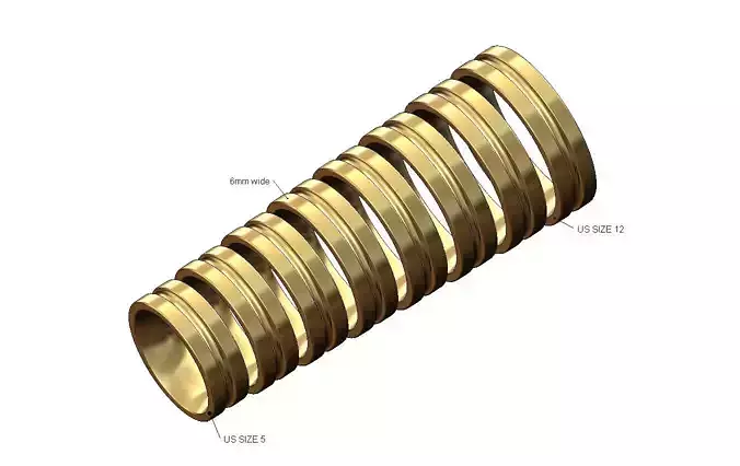 6mm wide flat grooved comfort fit wedding band US sizes 5to12