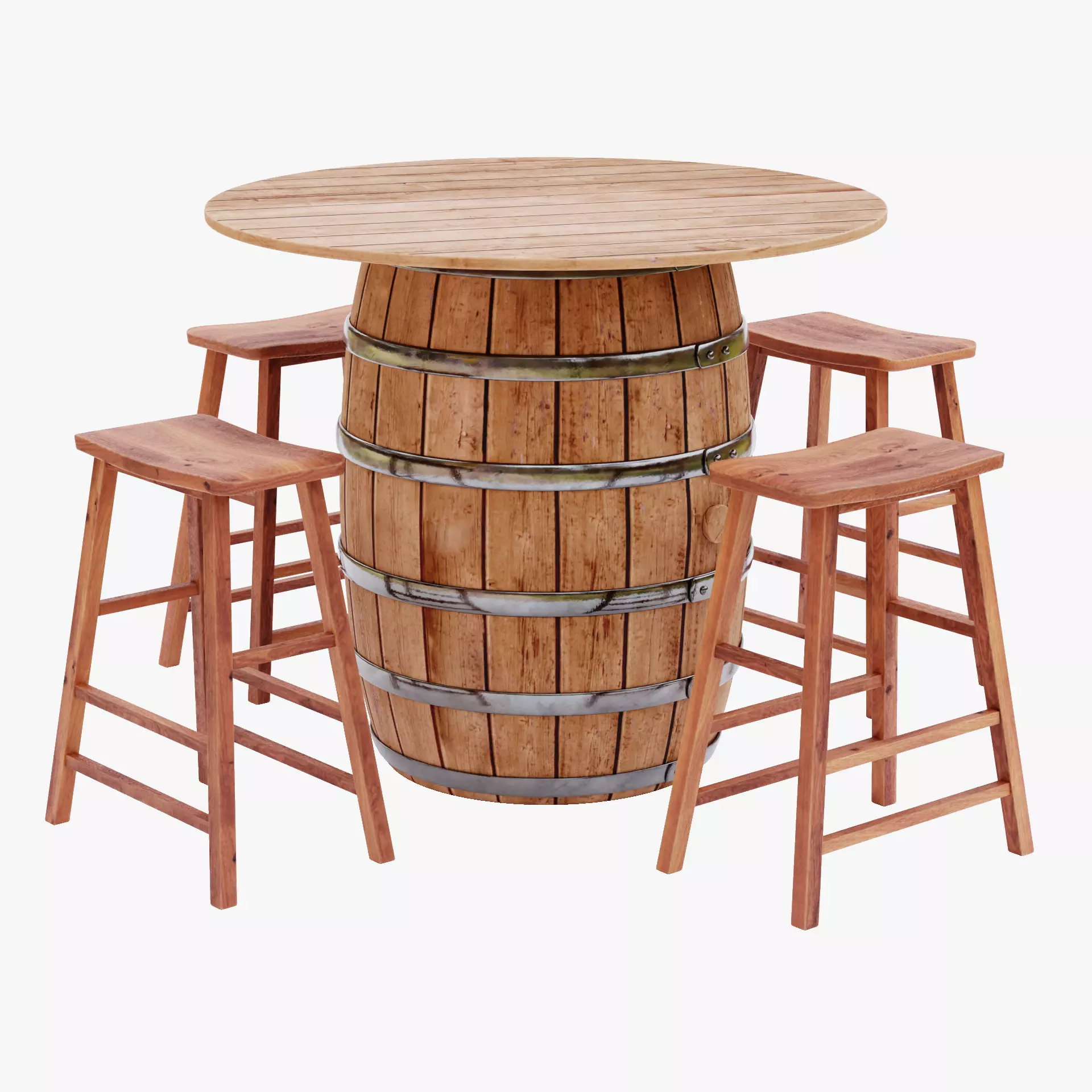 Barrel Table with Stools Low-poly 3D model_11