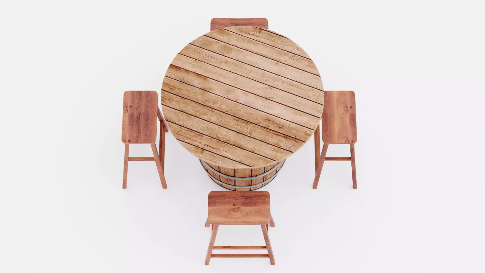 Barrel Table with Stools Low-poly 3D model_4