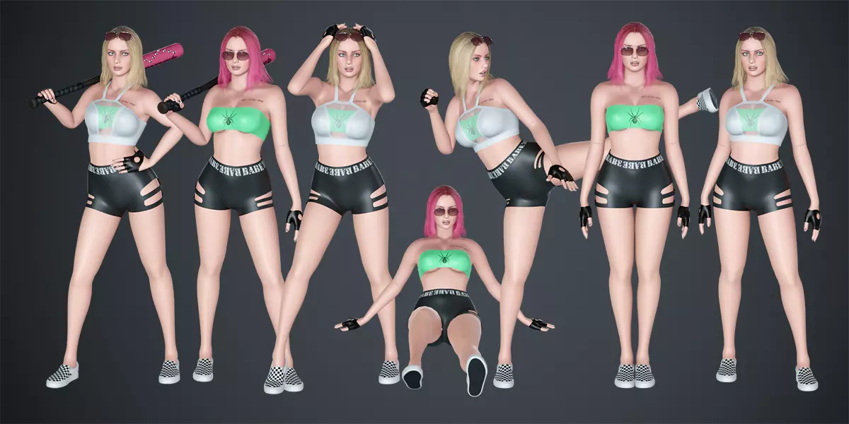 Liz Rigged Female Character Base Mesh Free low-poly 3D model_1