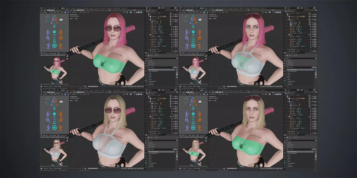 Liz Rigged Female Character Base Mesh Free low-poly 3D model_3