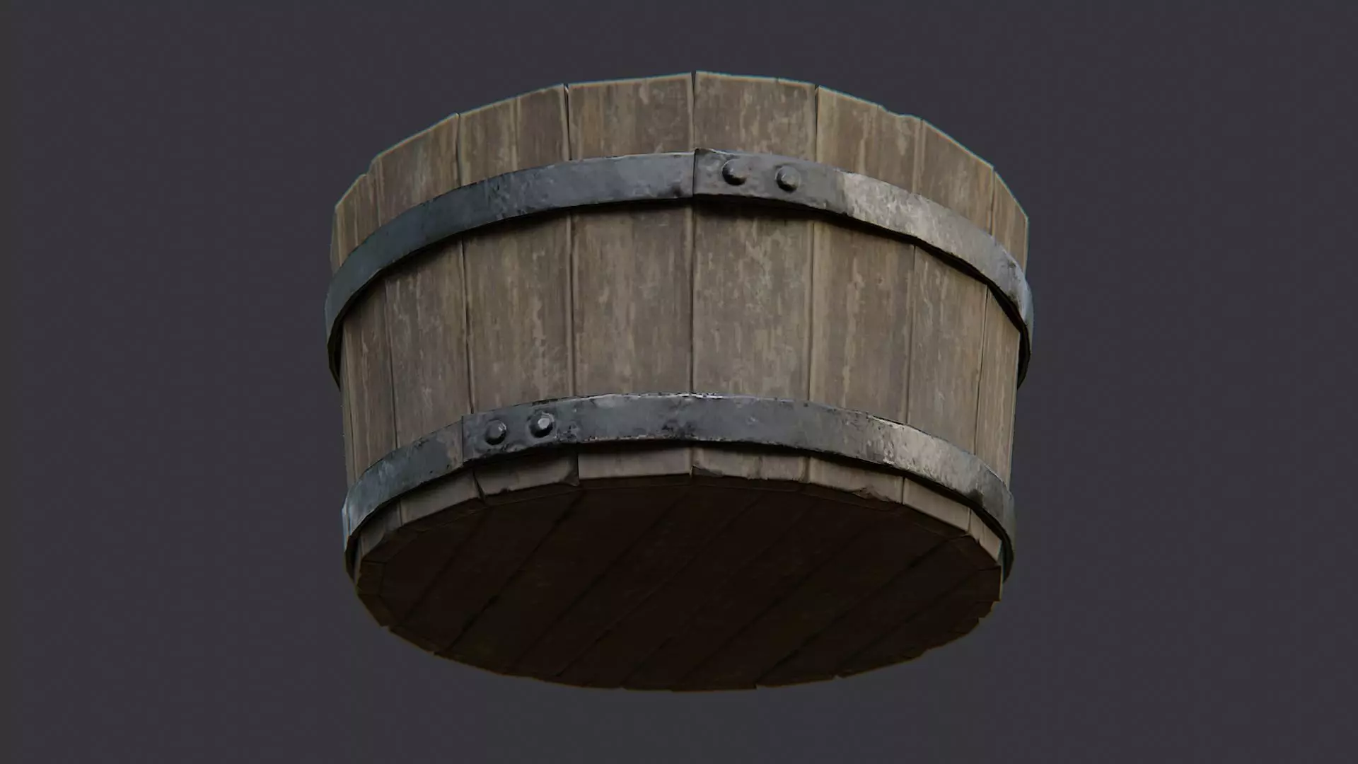 Rustic Wooden Barrel with Metal Bands Low-poly 3D model_5