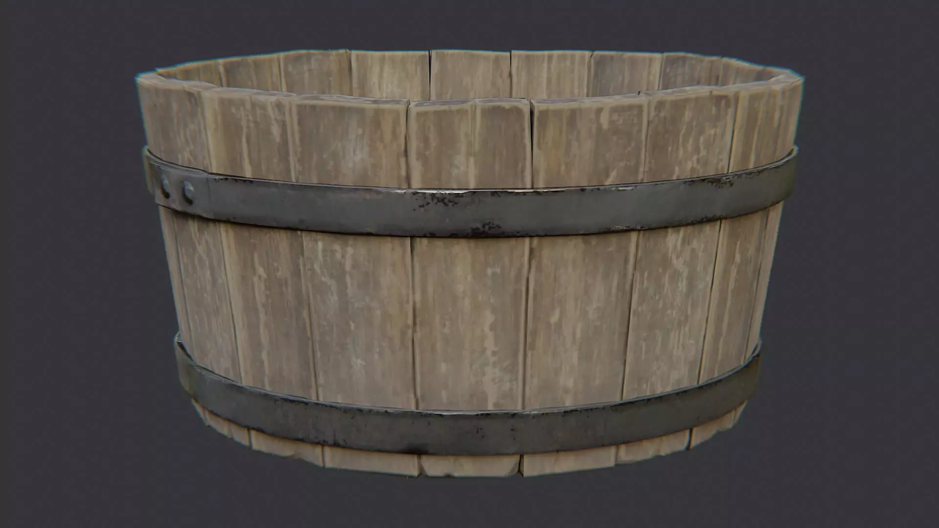 Rustic Wooden Barrel with Metal Bands Low-poly 3D model_2