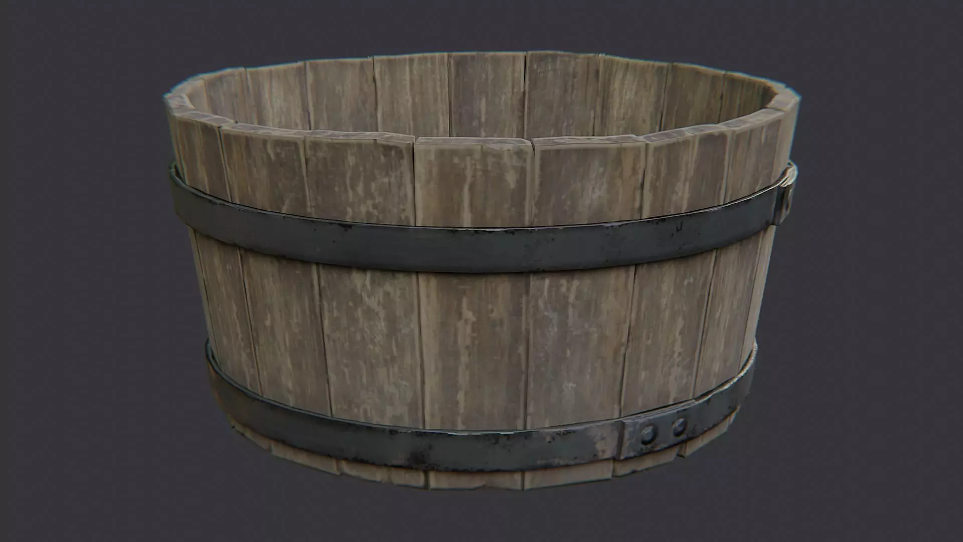 Rustic Wooden Barrel with Metal Bands Low-poly 3D model_1