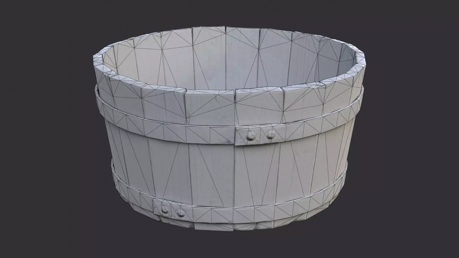 Rustic Wooden Barrel with Metal Bands Low-poly 3D model_7