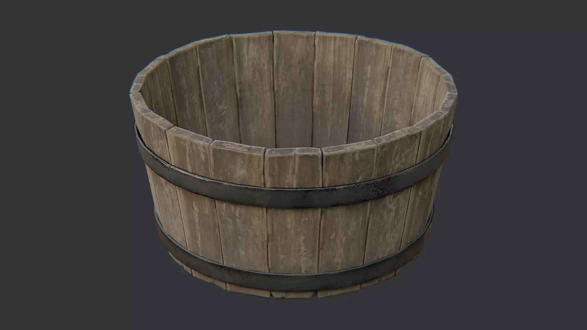 Rustic Wooden Barrel with Metal Bands Low-poly 3D model_3