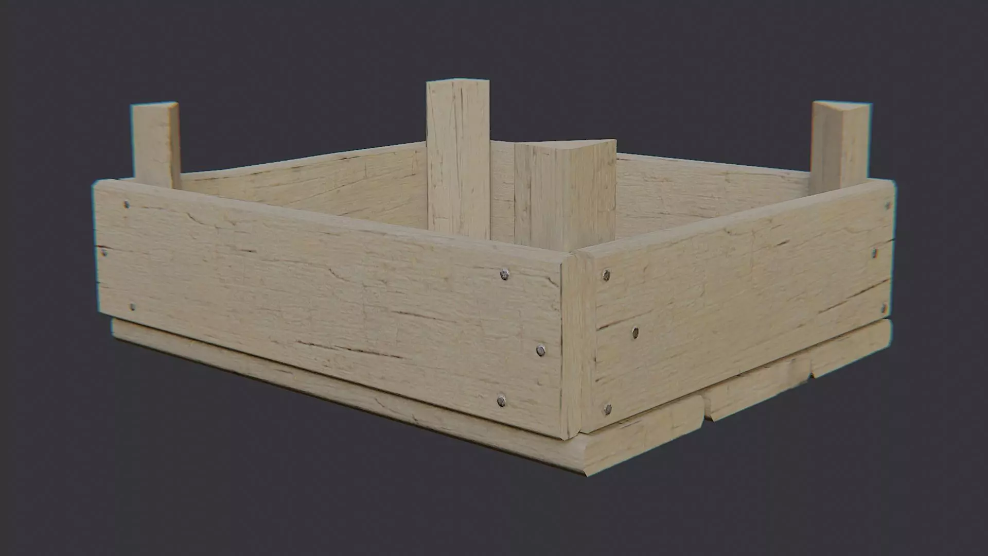 Wooden Shipping Crate with Plank Sides Low-poly 3D model_2