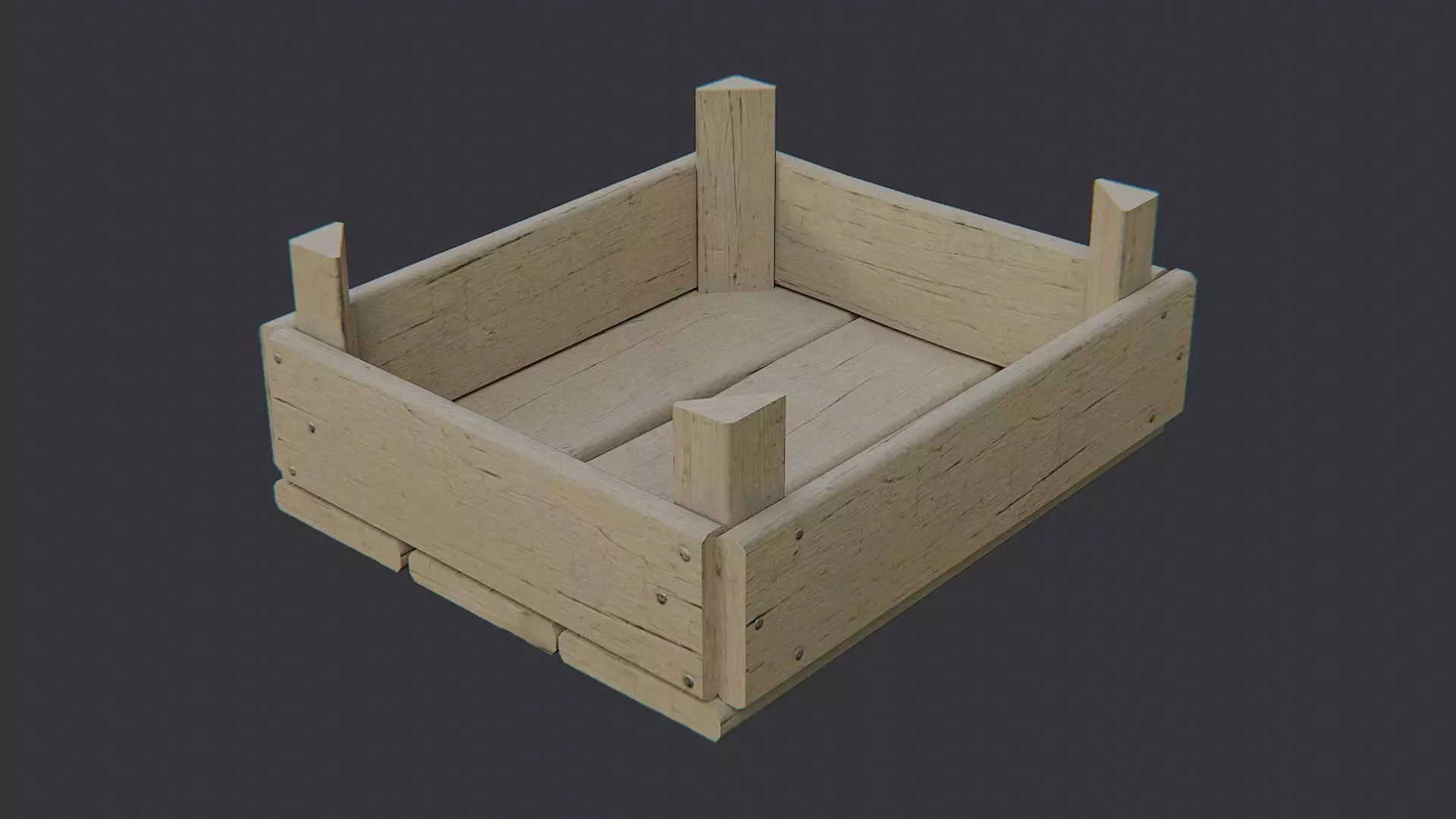 Wooden Shipping Crate with Plank Sides Low-poly 3D model_3