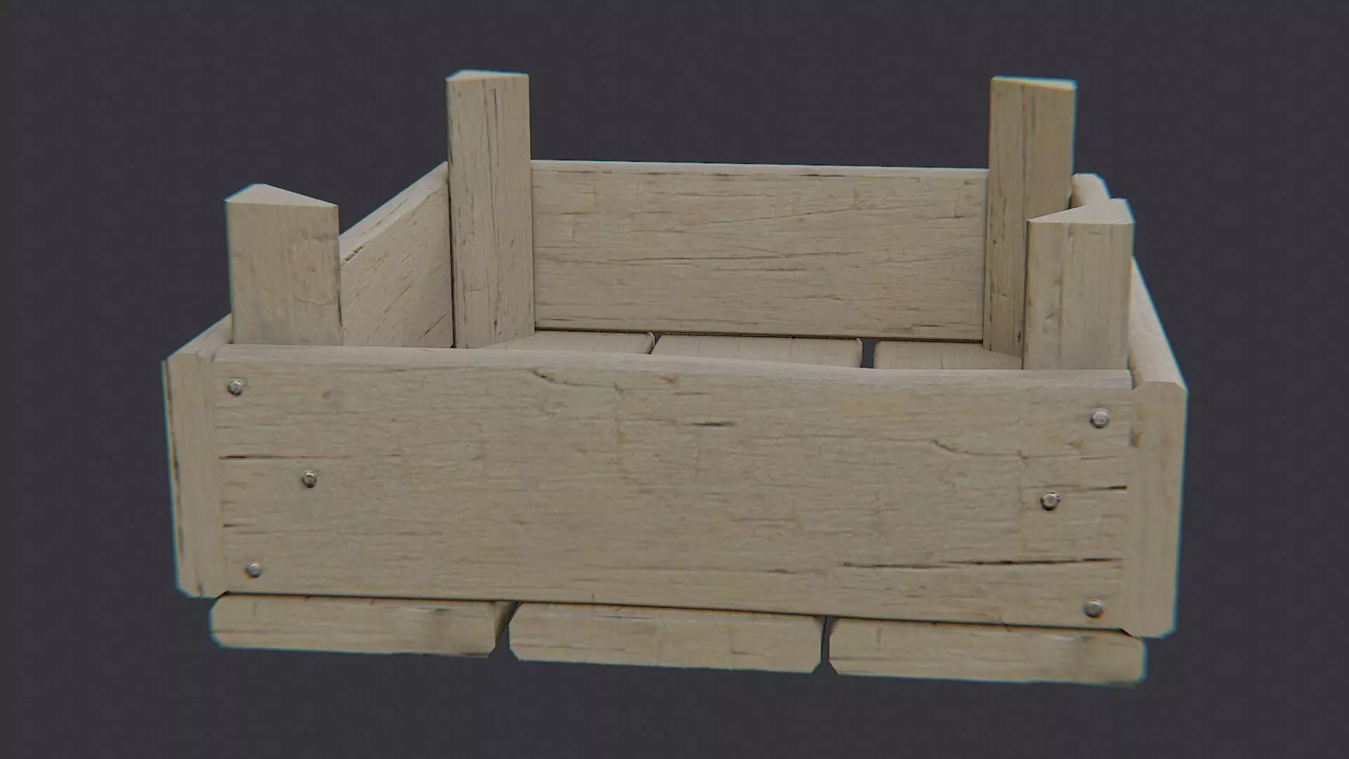 Wooden Shipping Crate with Plank Sides Low-poly 3D model_1