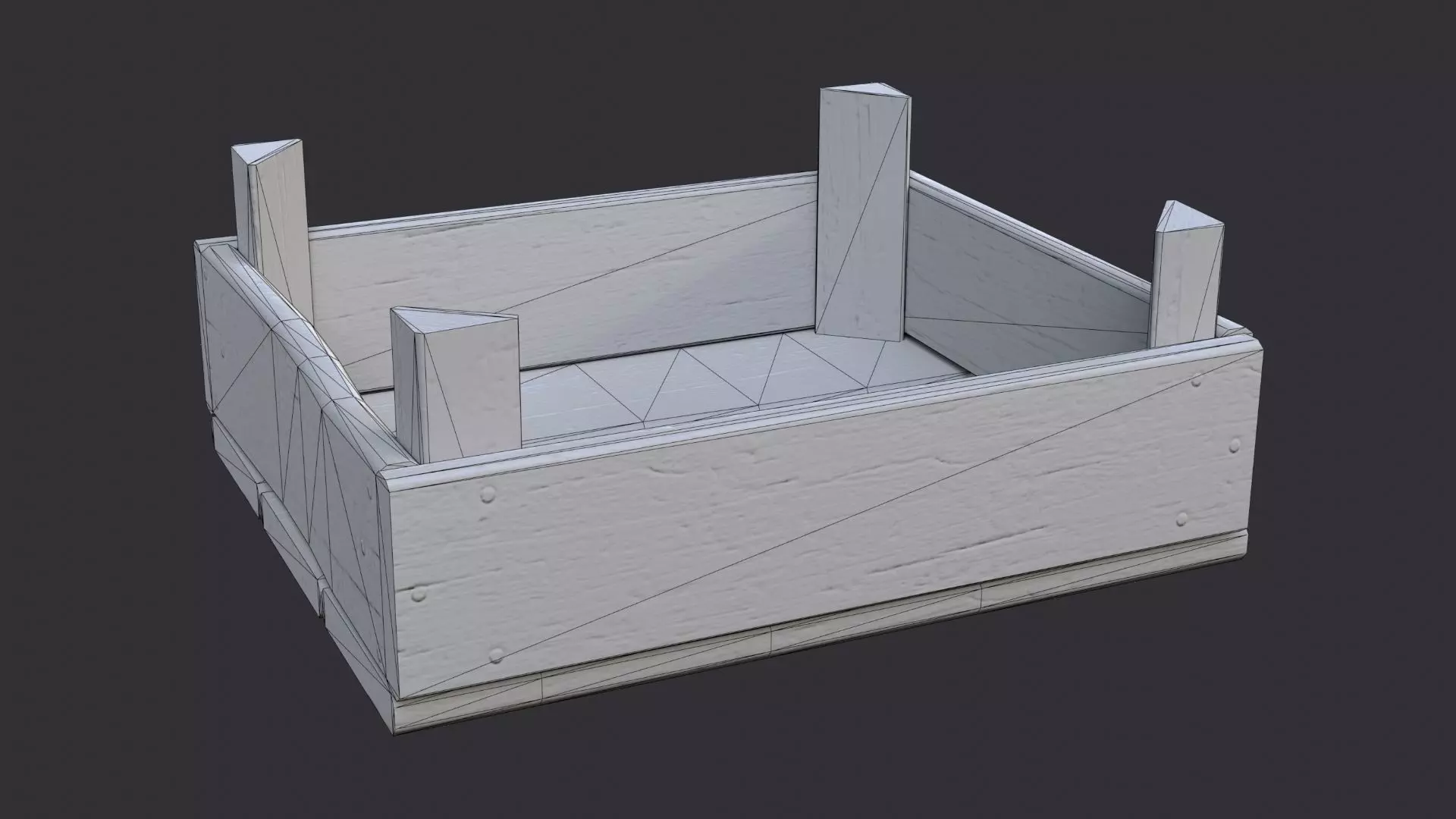 Wooden Shipping Crate with Plank Sides Low-poly 3D model_7