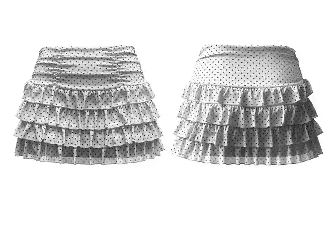 Polka Dot Mesh Ruffle Mini Skirt 3D Model