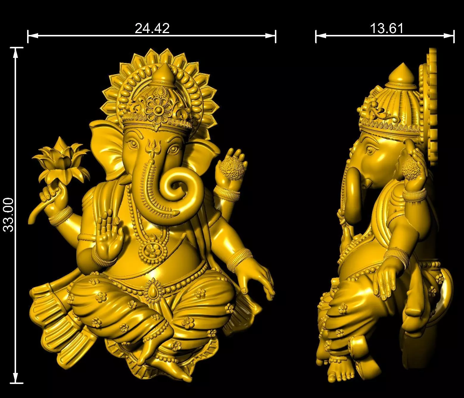Lord Ganesha 3D Printable Sculpture STL File for Silver Casting 3D print model_8