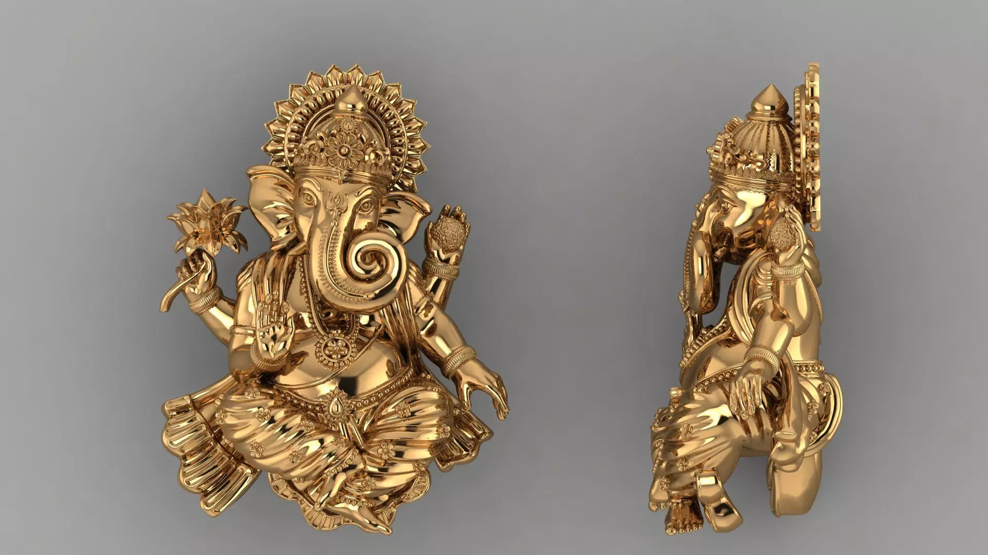 Lord Ganesha 3D Printable Sculpture STL File for Silver Casting 3D print model_0