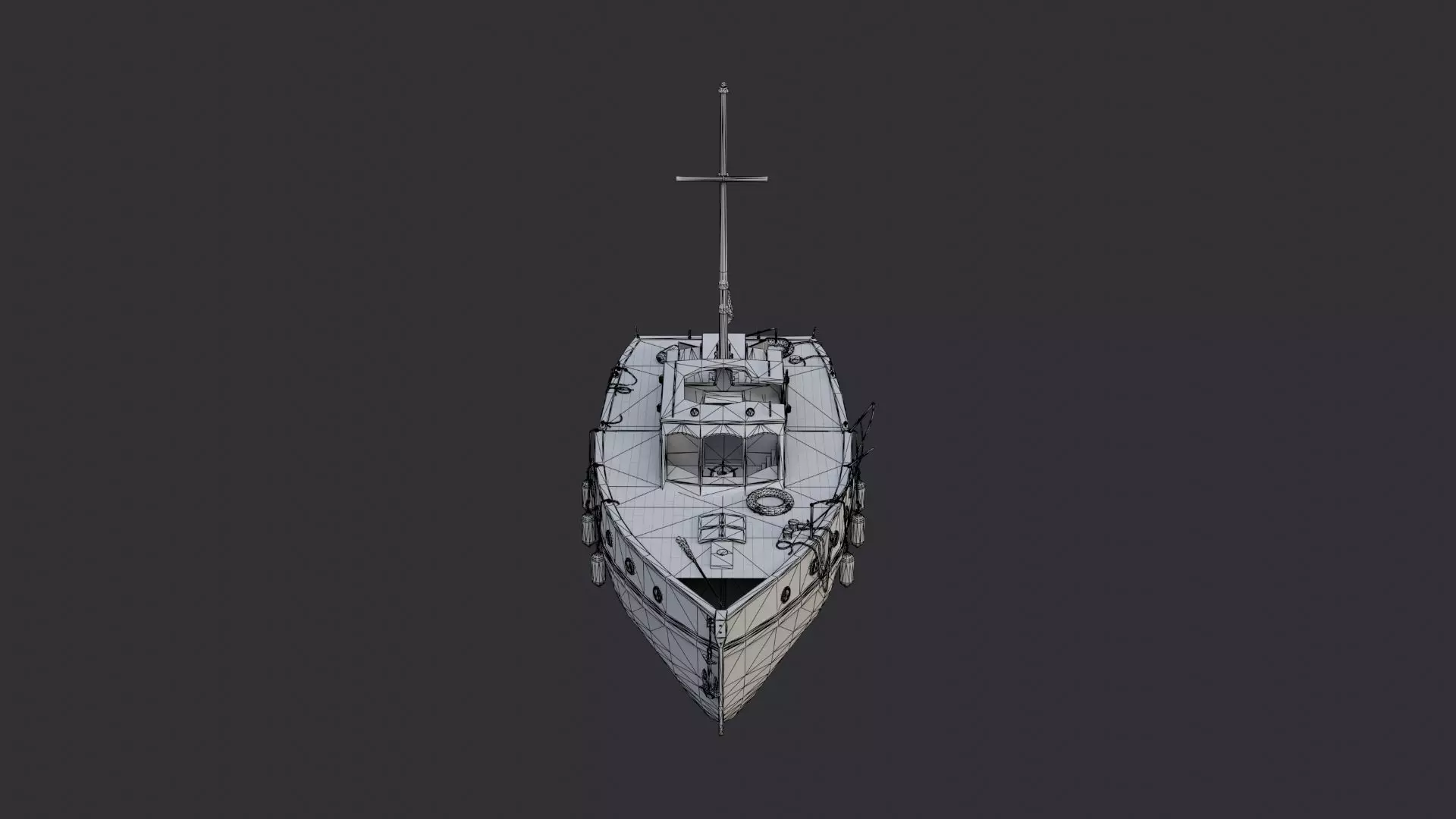 Wooden Yacht with Mast and Cabin Low-poly 3D model_7