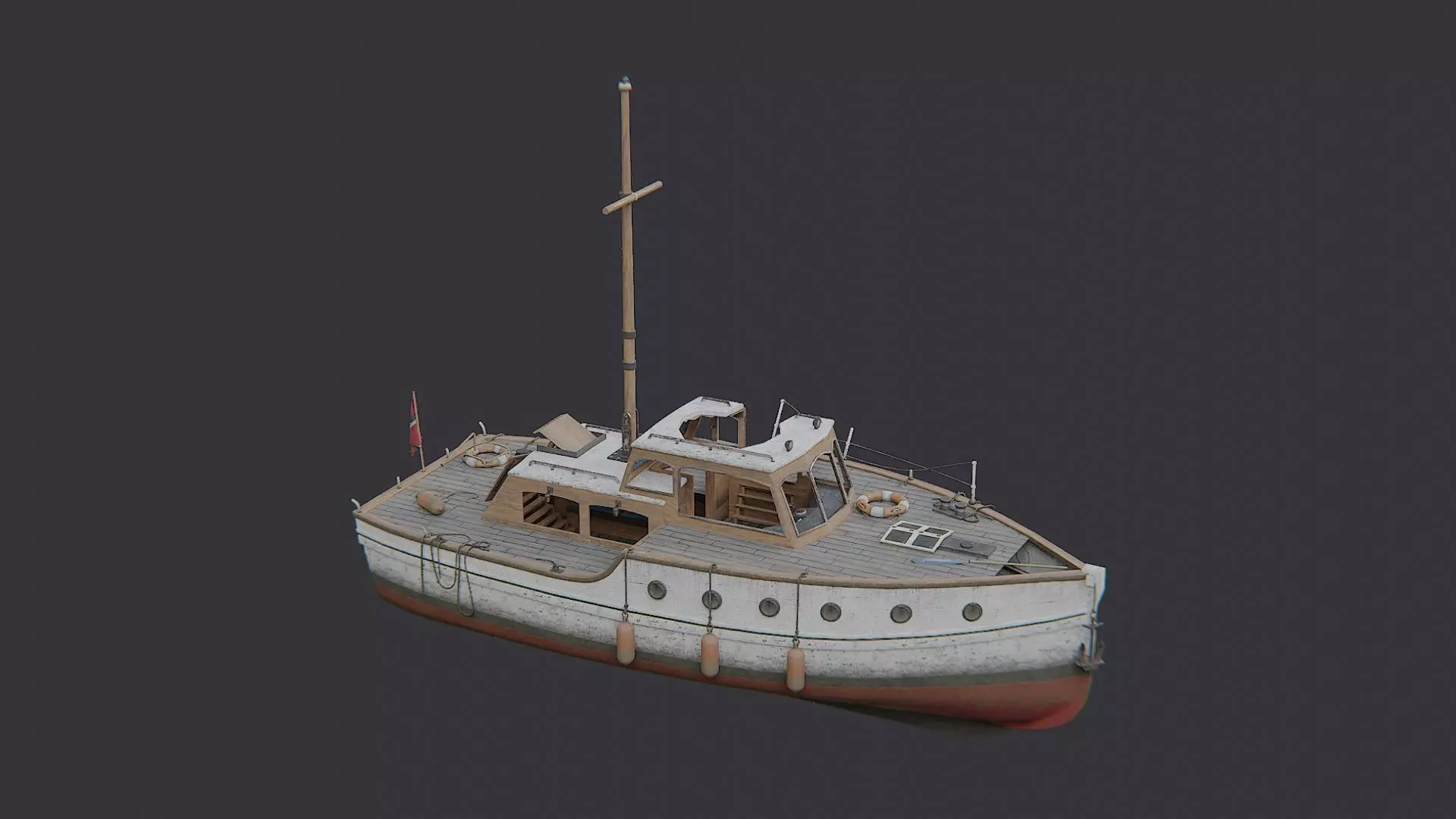 Wooden Yacht with Mast and Cabin Low-poly 3D model_1